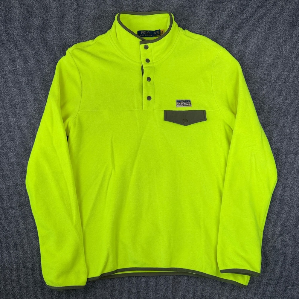 Polo Ralph Lauren Snap Button Fleece Sweatshirt Mens XL Hi Vis Yellow Synchilla